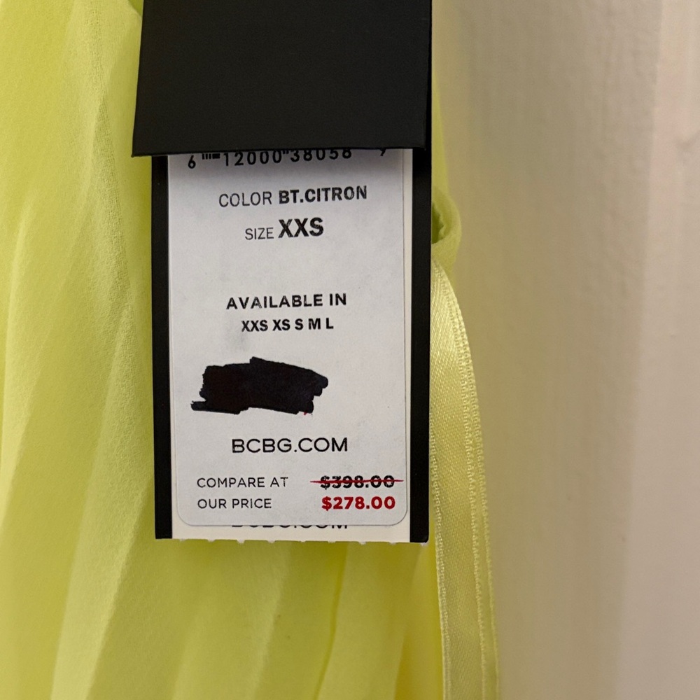 BCBGMaxAzria Neon Citron Pleated Sleeveless Maxi - Picture 2 of 5